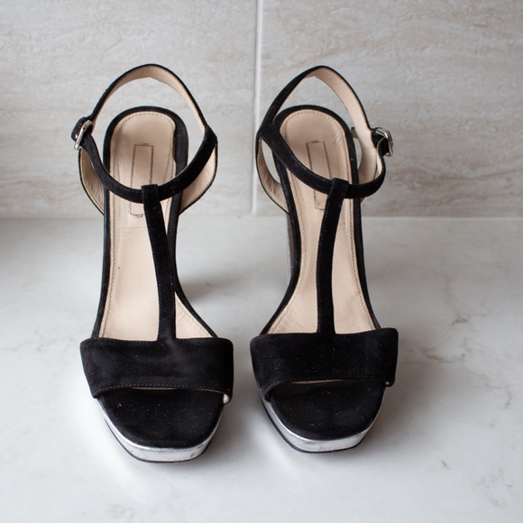Prada black suede and silver platform heel sandal - Picture 3 of 4